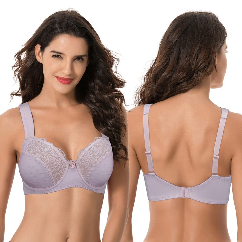Curve Muse Women's Plus Size Unlined Underwire Lace Bra with