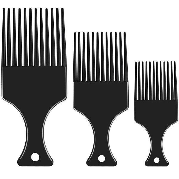 3 Sizes Afro Combs Set, Black Plastic Afro Hair Comb
