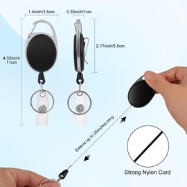 12 Pack Retractable Badge Holders Retractable Badge Reel Clips ID Card Key Holder with Carabiner Reel Clip and Key Ring for Office Worker Employee Nurse Doctor Teacher