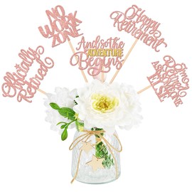 ZHUOWEISM 15 PCS Happy Retirement Centerpiece Sticks Officially Retired Table Flower Centerpieces Sticks No Work Zone Floral Decorations for Retirement Farewell Birthday Party Centerpieces Rose Gold