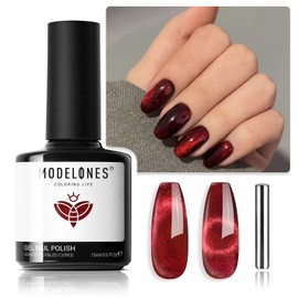 modelones Cat Eye Gel Nail Polish,15 ML Glitter Red Gel Polish Magnetic Gel Burgundy Red Sparkle Bloody Nail Polish Reflective Translucent UV Ge Art DIY Salon Mother's Day Gift for Girl Women