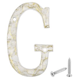 uxcell House Address Letter, 4.9 Inch Cast Iron Vintage Wall Letter g Outside Letters for Home Street Office Mailbox Sign, White & Gold
