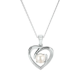 carat craze Eternity Love heart Birthstone Necklaces Jewelry for women 925 Silver with Natural Birthstone Anniversary Birthday Gifts for Her Wife Daughter Mother Girlfriend (Pearl, June)