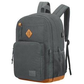 KEOFID Classic School Rucksack for Boys and Girls Teenager, Carry-On Travel Backpack for Men and Women, Anti theft laptop Backpack with USB Charging Port for College(Grey 19inches)