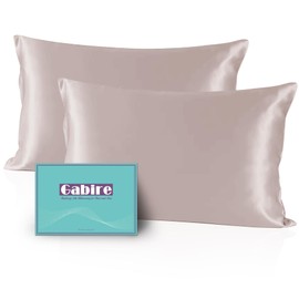 Gabire Mulberry Silk Pillowcases Set of 2, Both Sides Real Silk Pillowcase for Hair and Skin Prevent Acne Pillowcase Organic Silk Pillowcase 2 Pack with Hidden Zipper, Apricot Grey, Standard (20"×26")