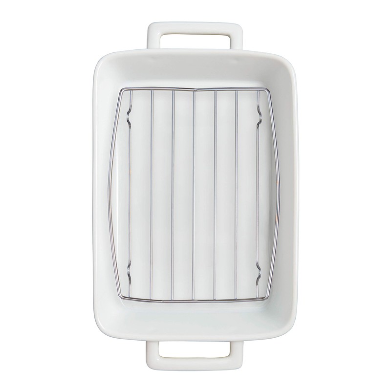 HIC Kitchen Rectangular Lasagna Pan with Handles, Fine White Porcelain,