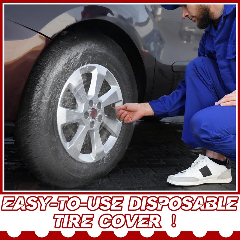 DaisyInner 100 Pcs Disposable Car Tire Covers Plastic Car Tire