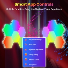 TOKTE Hexagon Led Lights - RGB Hexagon Wall Panels - Hexagon Lights with APP & Remote-Control Cool Music Sync - Led Panel Lights for Gaming Room Living Room & Bedroom (Multicolor 12PCS)