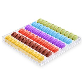 Tragaomx Acrylic Macaron Display Tray Cookie Display Stand with 6 Slots Removable Partition Bakery Display Trays for Wedding Home Party