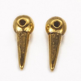 The Slippery Pearl 10 Spike Charms Antiqued Gold Cone Drop Gothic Jewelry Making Supplies Set 14mm