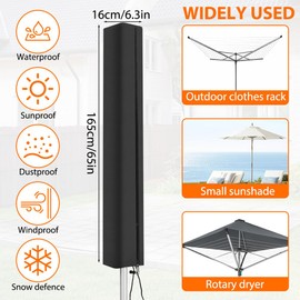 HOTUT Rotary Washing Line Waterproof Cover,420D Heavy Duty Oxford Fabric Clothes Line Cover,Rotary Clothes Line Cover with Zip and Drawstring for Outdoor Clothes Washing Line,Garden Parasol(Black)