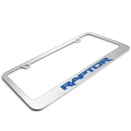 iPick Image for Ford F-150 Raptor Blue in 3D on Mirror Chrome Metal License Plate Frame