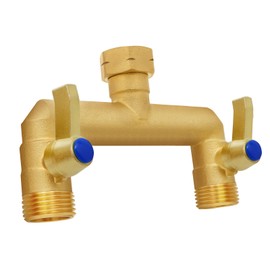 Brass Garden Hose Splitter, Garden Hose Splitter 2 Way Heavy Duty, Outdoor Hose Splitter, GHT 3/4 in. Female Inlet and 3 Way 3/4 in, (Increase Flow Style)