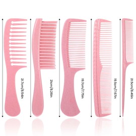 Mabor 5Pcs Hair Combs for Women Set for Hair Styling and Detangling Wide, Fine, Parting Rat Tail, Hairdressing, Double-Wide Combs for Women and Men Shower Wet Wavy Thick Curly Hair, Pink
