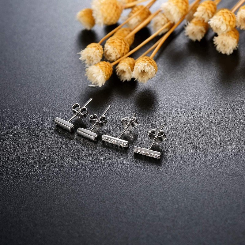 J-Style 2 Pairs Womens Stud Earrings 925 Silver Simple Design