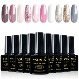 Yueshop Gel Nail Polishes Set- 10 Pack Gel Nail Kit Nude Pink Glitter Gel Polish Set Soak Off UV LED Nail Gel Manicure Kit Cured Gel Needed DIY Home Salon Nail Art