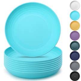 Kyraton Large Deep Plastic Plates 8 Pieces, 9 Inch Dinner Plates, Unbreakable And Reusable Light Weight Dinner Plates Pasta and Dumpling Bowl Microwave Safe