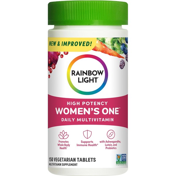 Rainbow Light Womens One High-Potency Daily Multivitamin, Womens Multivitamin Provides High-Potency Immune Support, With Vitamin C, Biotin and Ashwagandha, Vegetarian, 150 Count