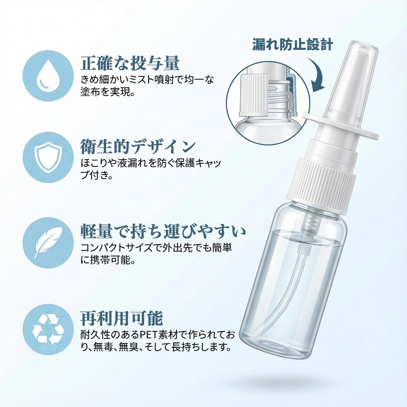 BLOOPIC 鼻スプレーボトル (5個セット) 20ml ミニスプレー 詰め替え 透明 垂直方向のスプレ 極細ミス 空の鼻スプレーボトル