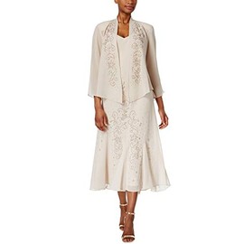 R&M Richards Women's Beaded Chiffon Jacket Dress for Women, Champagne, 6