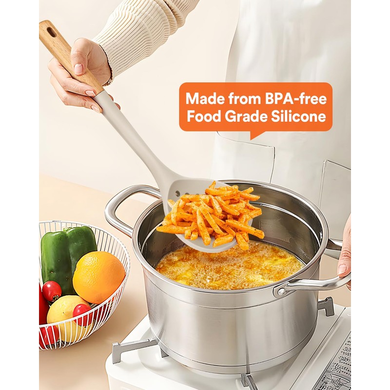 Kitchen Ladle Strainer, Large Slotted Spoon with High Heat Resistant