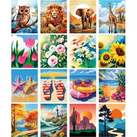 AmazingSpark 16 Pcs Pre Drawn Canvas Stretched Pre Printed Canvas Bulk 8" x 10" Sip and Paint Party Kit for Artist DIY Art Party Favors Adult's Date Night(Spring and Summer)