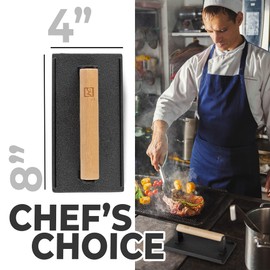 Cast Iron Grill Press (Set of 2) - 8 x 4 Inch, 2.6 lb Griddle Press with Cool-Touch Wood Handle - Pre-seasoned for Steak, Burgers, Sandwiches, and Paninis – Non-Stick Grill Weight