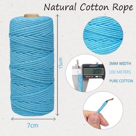 DXRPO Premium Macrame Yarn Set, 3 Pieces 3 mm x 100 m Macrame Cord, Cotton Yarn Macrame Yarn for DIY Crafts, Hanging Plants, Christmas, Boho Decoration (Light Blue, Blue, Dark Blue)