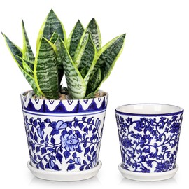 2PCS Blue and White Vase Flower Pot Porcelain Pots Vases Chinoiserie Vase Classic Ceramic Chinese Floral Pot Vases for Bedroom Living Room Console Table Accent Shelf Tabletop Home Decor