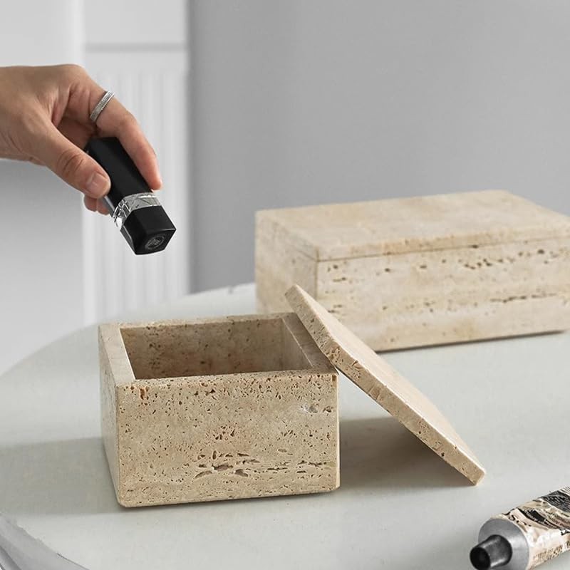 Artisanal Abode Natural Marble Storage Square Containers Cotton Swab Holder,