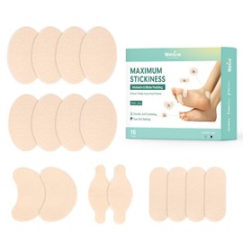 Welnove Moleskin Adhesive Pads for Feet,Blister Bandages for Feet, Mole Skin Patch for Feet Heels, Skin Tape Stickers for Feet - 16 Sheets of 4 Shapes, Beige