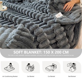 Cuddly Fluffy Blanket, Dark Grey, Fluffy Blanket, 150 x 200 cm, Corduroy Plush Blanket, Warm Thick Sofa Blankets, Gift, Soft Cuddly Portable Blanket for Living Room, Sofa, Bedroom