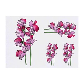4 x 'Pink Sweetpea Flowers' Temporary Tattoos - Water Resistant, Skin-Safe, Non-Toxic Transfers, Mixed Sizes (TO00059124)