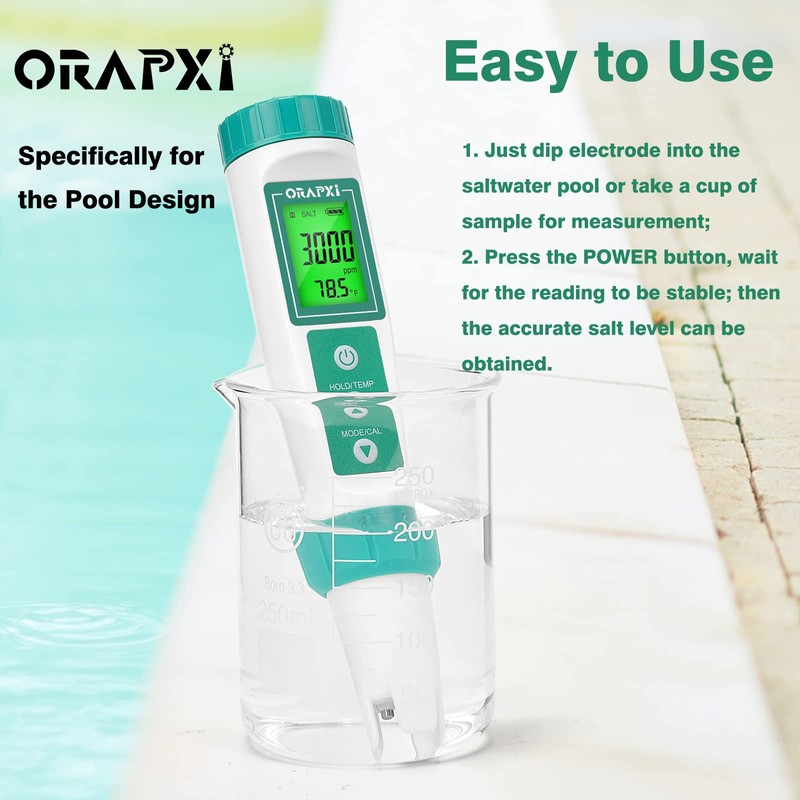 ORAPXI Salt Water Pool Tester Professional Salinity Meter for Sodium