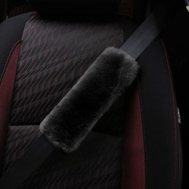 ROYAGO 2pc Soft Genuine Sheepskin Wool Auto Seat Belt Cover Seatbelt Shoulder Pad for a More Comfortable Driving, Compatible with All Cars(Ink Black)