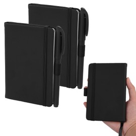 2Pcs Lined Journal Notebook 160 Pages Small Leather Notepad with Pen A6 Pocket Size Notepad with Elastic Band Pen Loop Fits Student Worker Record Homework Work Content Plan 5.5" X 3.7" Black