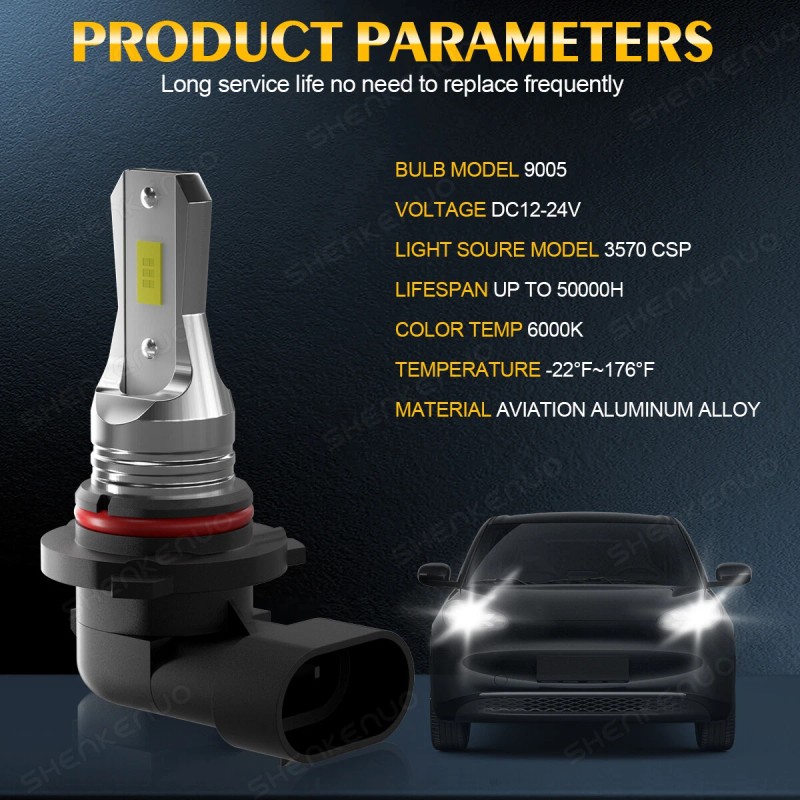 SHENKENUO LED Headlight Kit 9005 H1 Combo 6000K Bulb for
