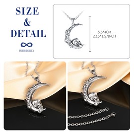 INFINIONLY Creative Men's Stainless Steel Moon Skull Necklace Vintage Chains with Pendant with 55 cm Chain Fashion Boys Teenager Decoration 5.5 x 4 cm Pendant, Stainless Steel