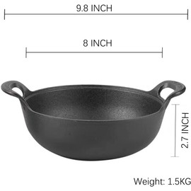 Firequasar Wok de hierro fundido con asa de bucle, woks y sartenes pre-sazonados (wok 8 pulgadas)