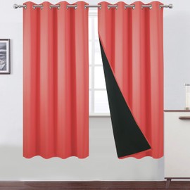 LEMOMO 100% Blackout Curtains 52 x 72 Inch/Coral Curtains 2 Panels with Black Lining Room Darkening Thermal Insulated Bedroom Curtains