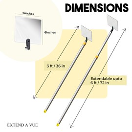 Extend A Vue Inspection Mirror Telescoping Pole, Lightweight & Durable, 3 ft - 6 ft Pole, 6 x 6 inch Acrylic Mirror