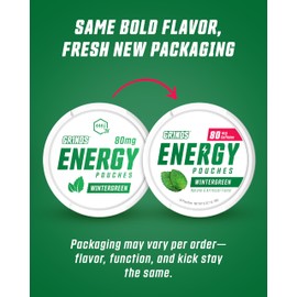 Grinds Energy Pouches - Natural Caffeine Pouches - Contains B-Vitamins, Sugar-Free, & 0 Calories - 80mg of Caffeine in Each Pouch - Wintergreen, Peach, & Sour Apple - 3 Pack, 15 Pouches Per Can