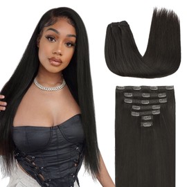 Lashey Hair Extensions Real Human Hair, 7pcs 120g #1B Natural Black 22 Inch, Long Straight Clip in Hair Extensions Real Human Hair Extensions Remy Human Hair for Women