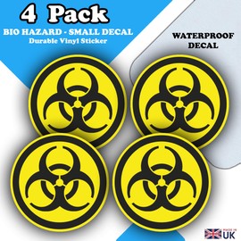 4 Pack Biohazard Warning Stickers - 50mm Vinyl Labels - Chemical Hazard Warning Decals