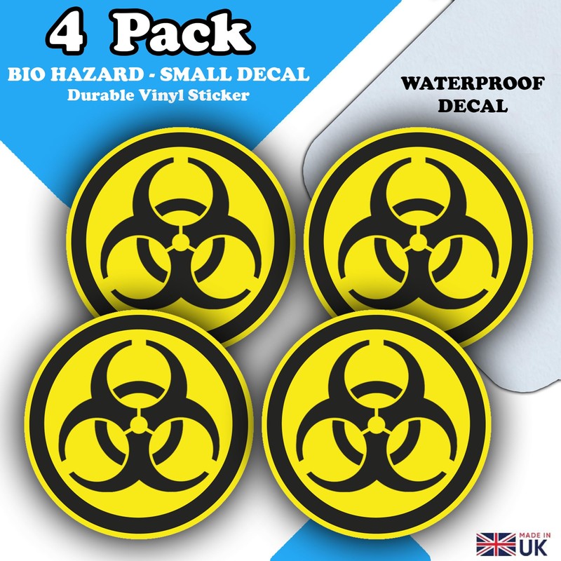4 Pack Biohazard Warning Stickers - 50mm Vinyl Labels -