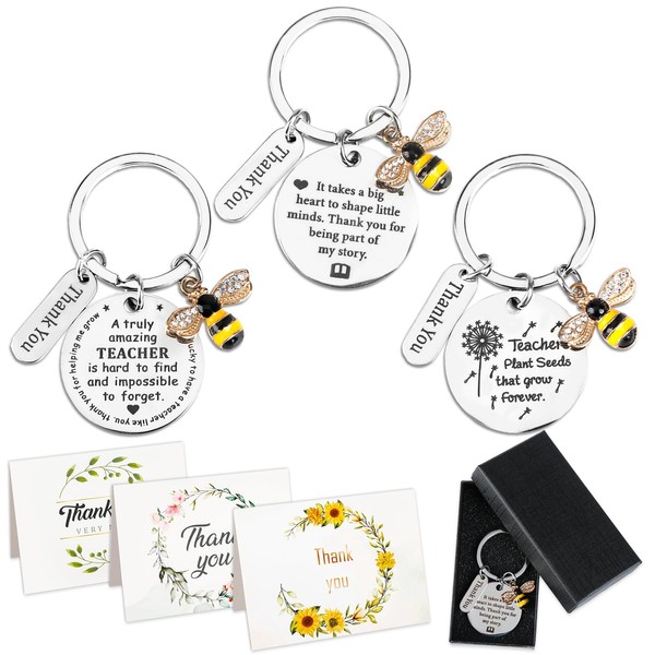 Aitsite Thank You Teacher Gifts, 3PCS Teacher Keyrings Multipack with