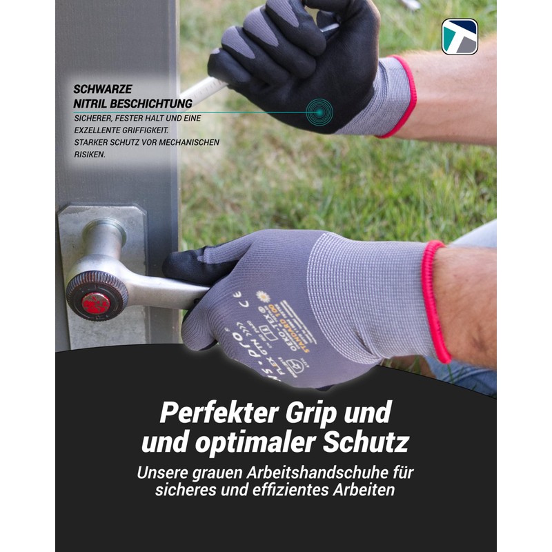 Trevendo® Super Tech Flex Nylon Knitted Work Gloves Black/Grey Size