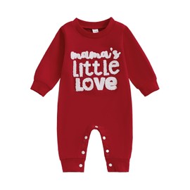 Pybcvrrd Newborn Baby Boy Girl Valentine's Outfit Love Embroidery Romper Jumpsuit Long Sleeve Bodysuit One Piece Clothes (Red mama's lil love, 0-3 Months)