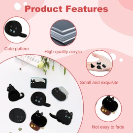 Black Cat Pin 7 Pcs, Cute Pin Badges Cartoon Acrylic Funny Badges | Cat Brooch For Kids Men Women | Lovely Cat Lapel Pin for Clothing, Bags, Jacket, Backpack Accessory