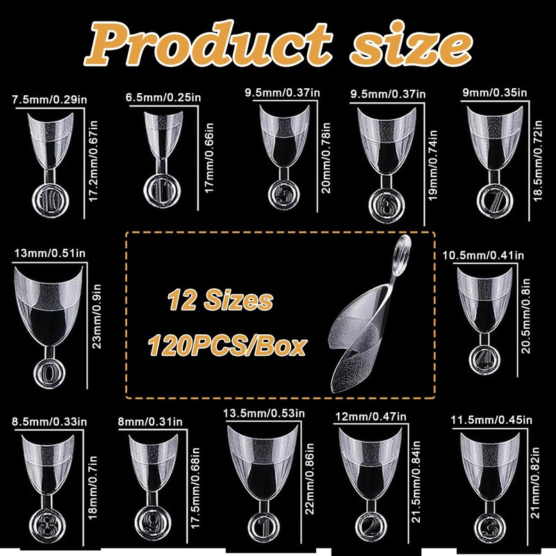 120 PCS Short Almond Nail Tips – Clear Press-On Acrylic